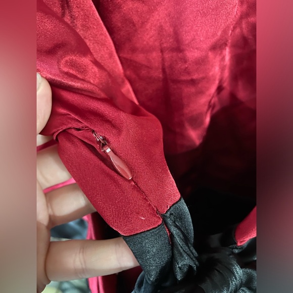 Bisou Bisou Vintage Kimono Top BoHo Empire Tie Waist Red and Black Satin - Picture 4 of 6